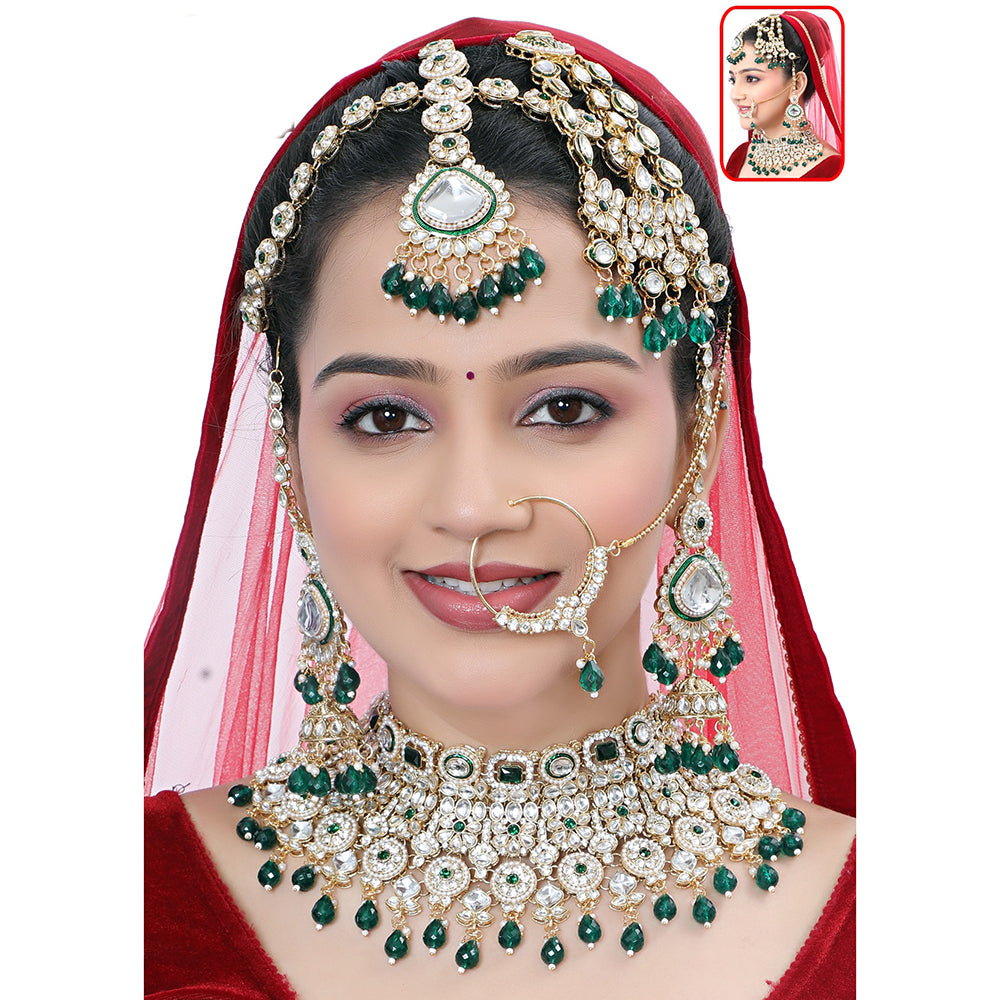 Neetu Art Premium Kundan Stone And Beaded Semi Bridal Necklace Set