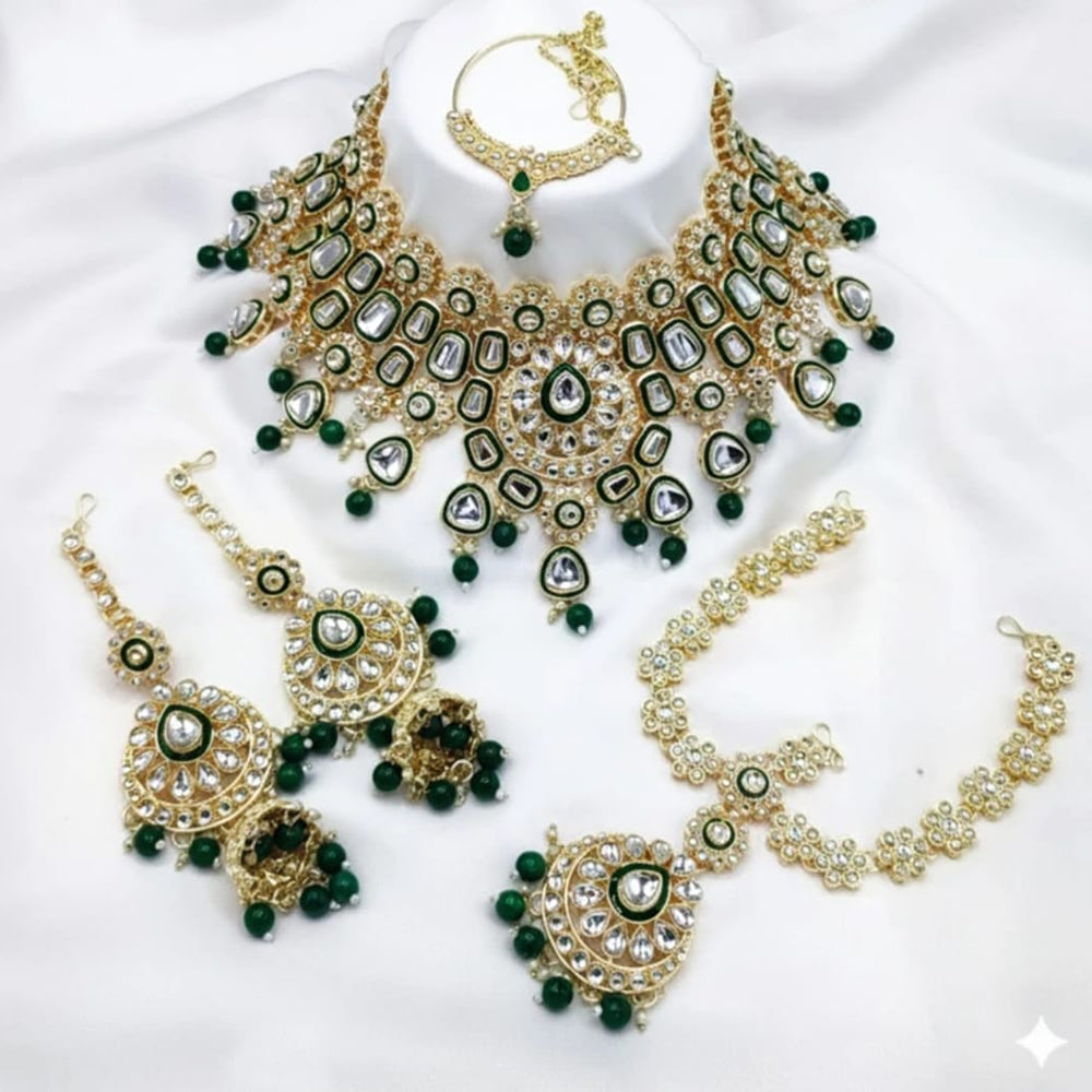 Neetu Art Premium Kundan Stone And Beaded Meenakari Semi Bridal Necklace Set