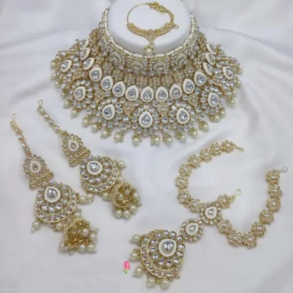 Neetu Art Elegant Kundan Stone And Beads Semi Bridal Necklace Set
