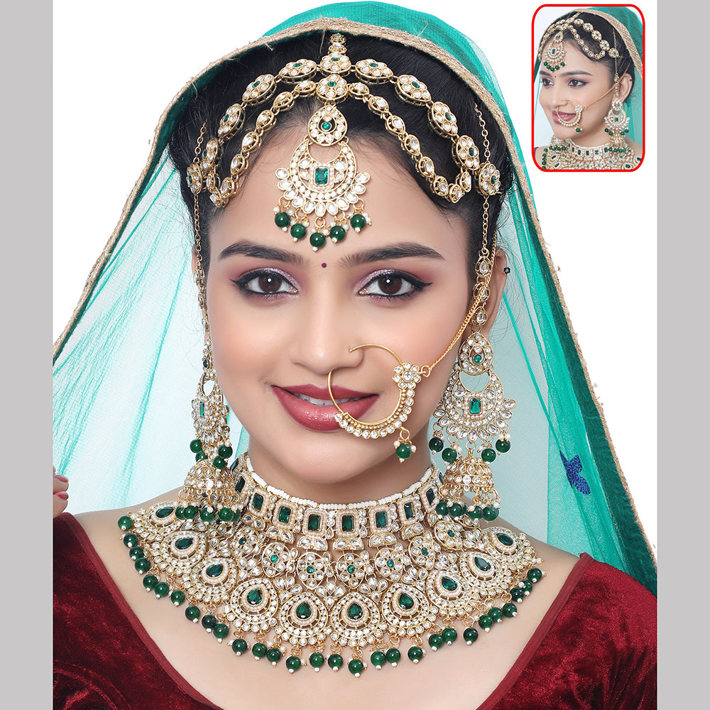 Neetu Art Elegant Kundan Stone And Beads Semi Bridal Necklace Set
