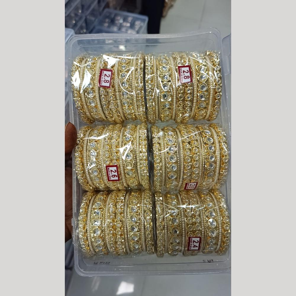 Pratima Jewellery Mart Premium Designer Kundan Stone And Pearl Bangles Set