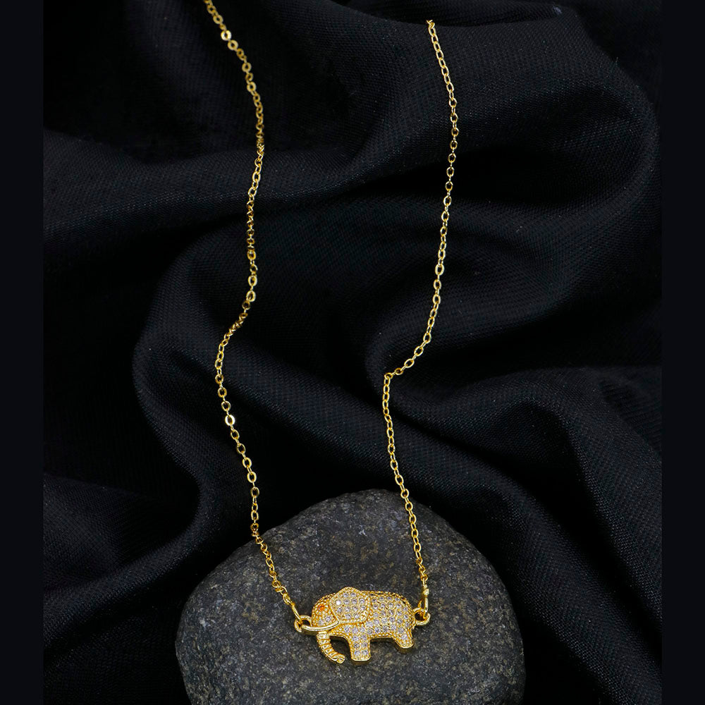 Mahavir Gold Plated Austrian Stone And Elephant Pendant Set