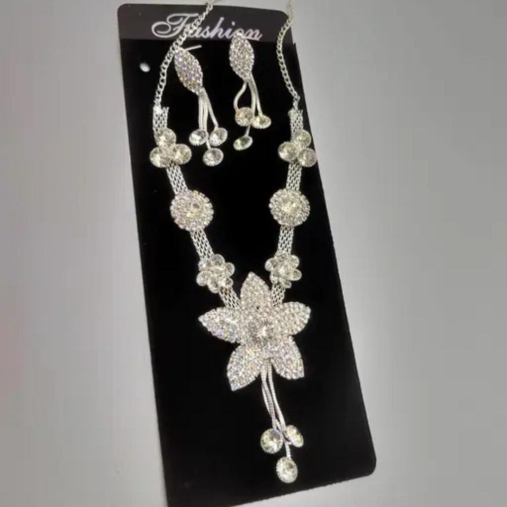 Manisha Jewellery Silver Plated Austrian Stone Necklace Set