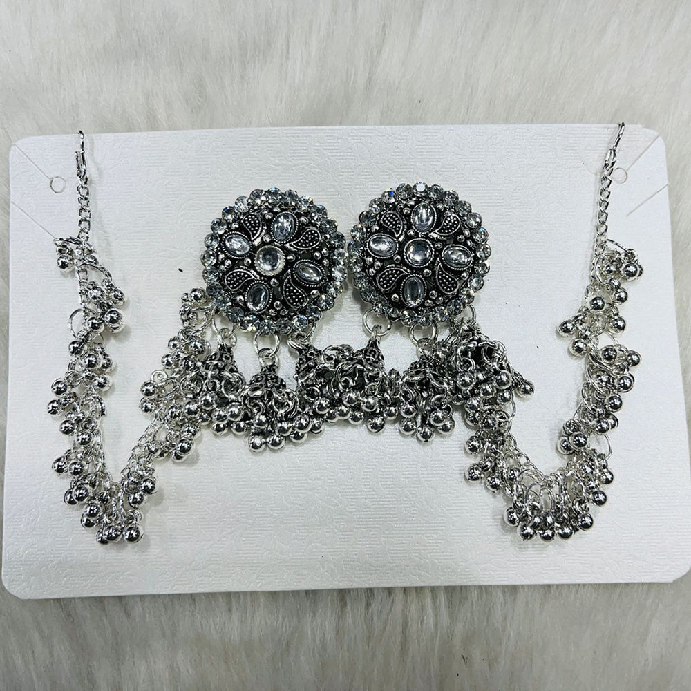 Manisha Jewellery Oxidised Plated Kundan Stone Kanchain Jhumki Earrings
