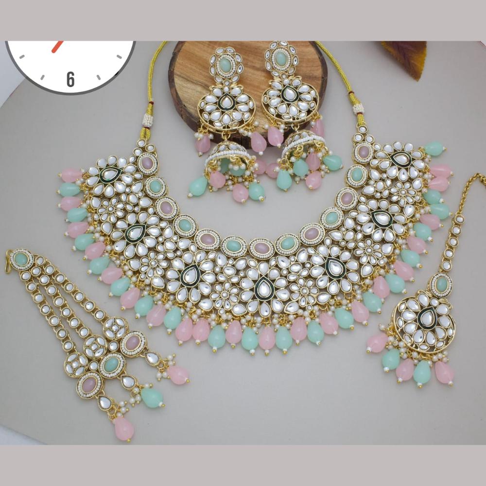 Manisha Jewellery Gold  Plated Kundan Stone And Beads Necklace Set