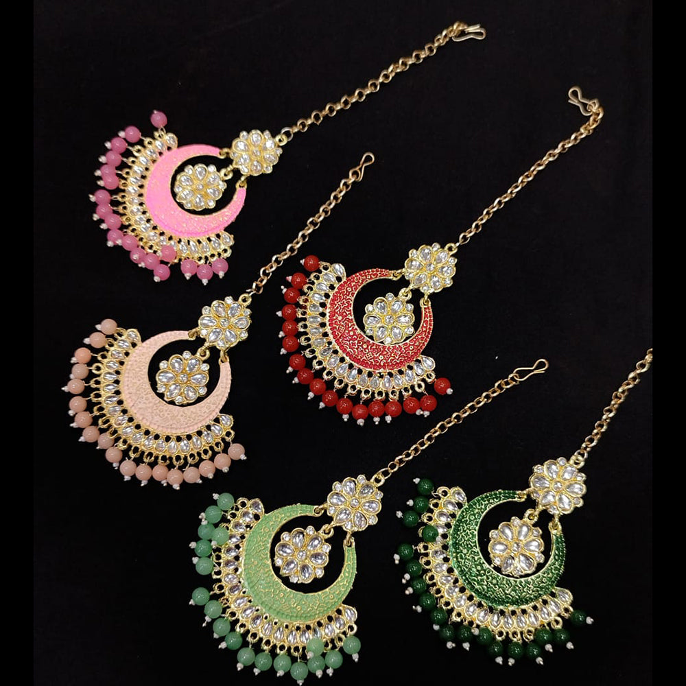 Manisha Jewellery Gold Plated Kundan Stone And Beads Maangtikka