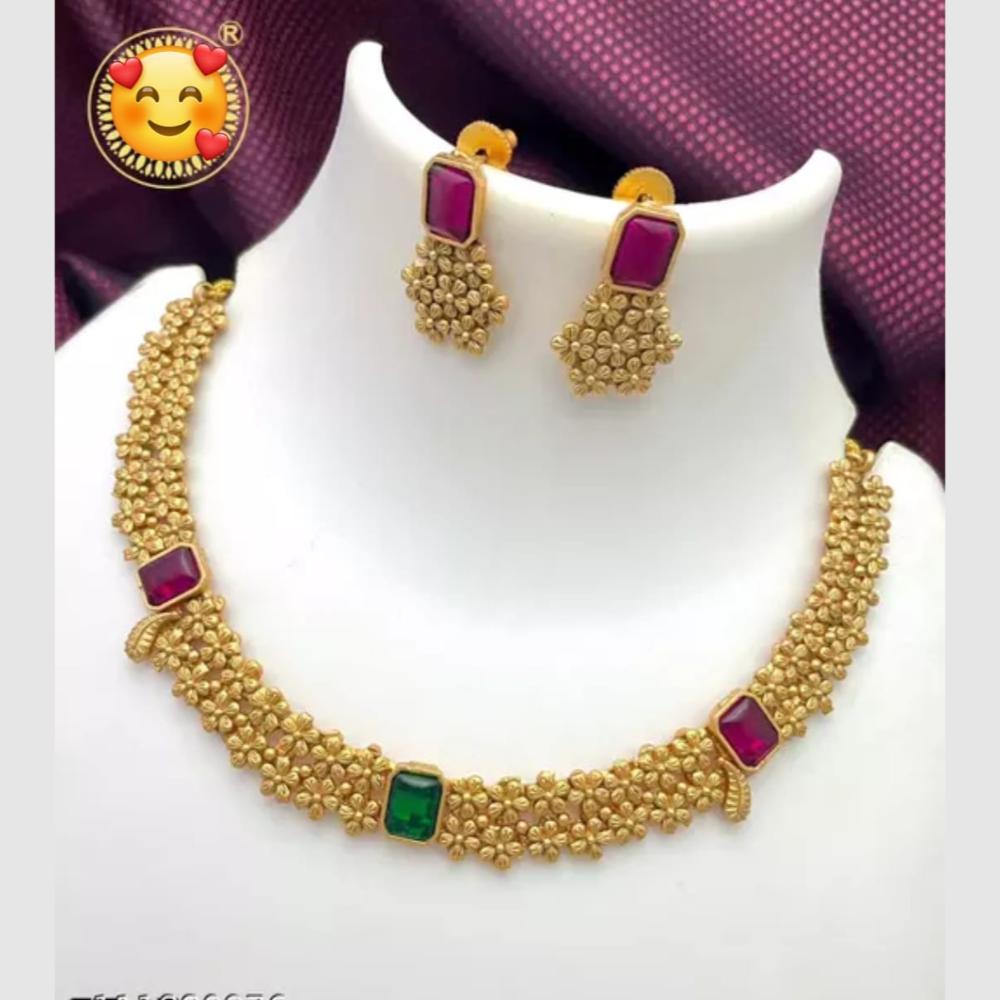 Manisha Jewellery Gold Plated Pota Stone Necklace Set