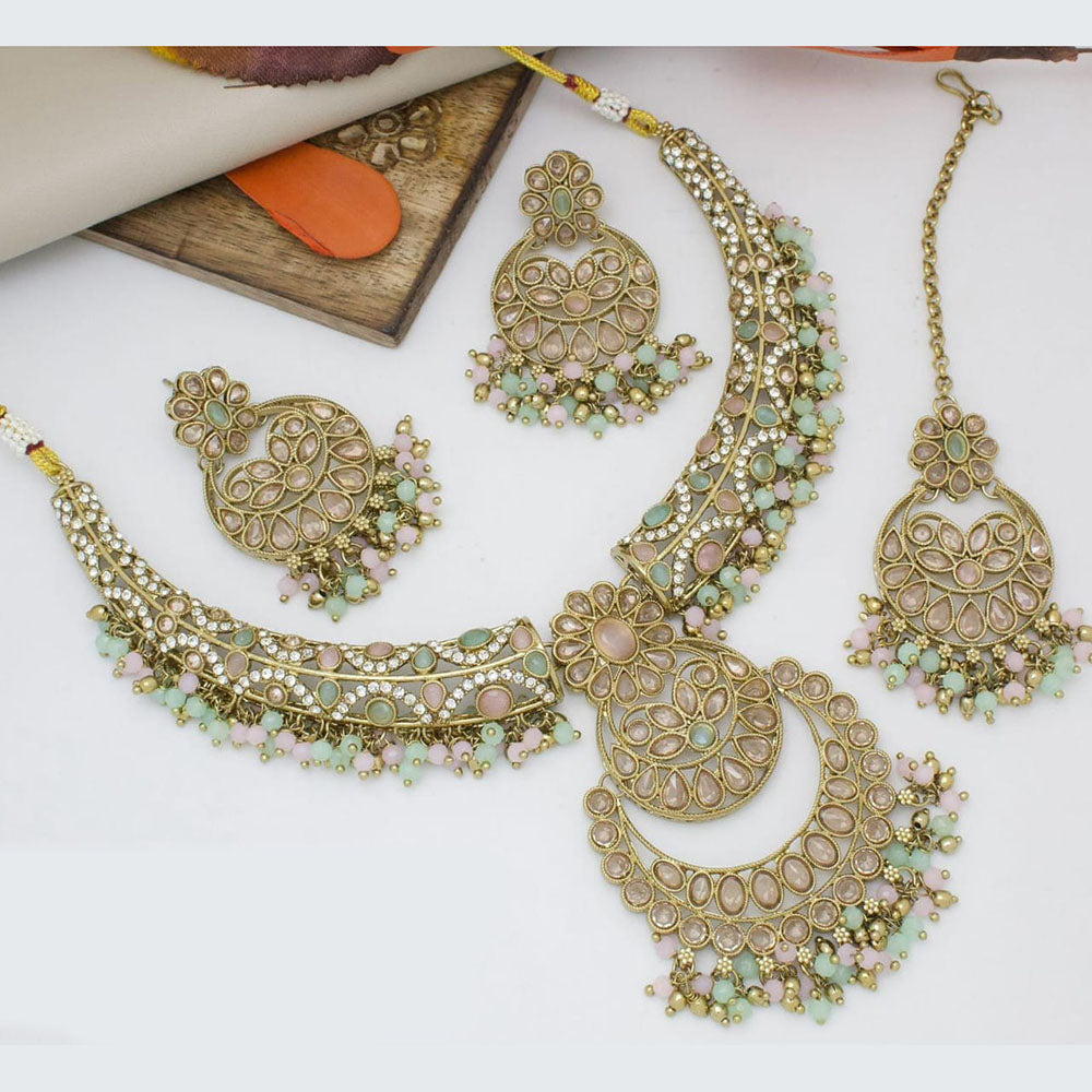 Manisha Jewellery Gold Plated Crystal Stone And Beads Pearls Necklace Set