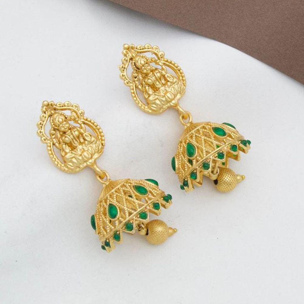 Manisha Jewellery Gold Plated Pota Stone And Pearls Temple Jhumki Earrings
