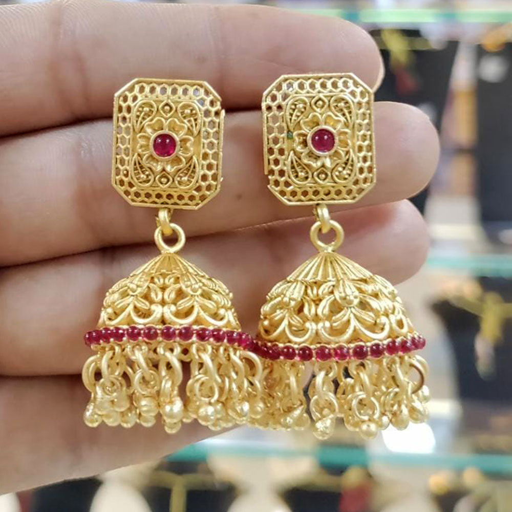Manisha Jewellery Gold Plated Pota Stone And Pearls Jhumki Earrings
