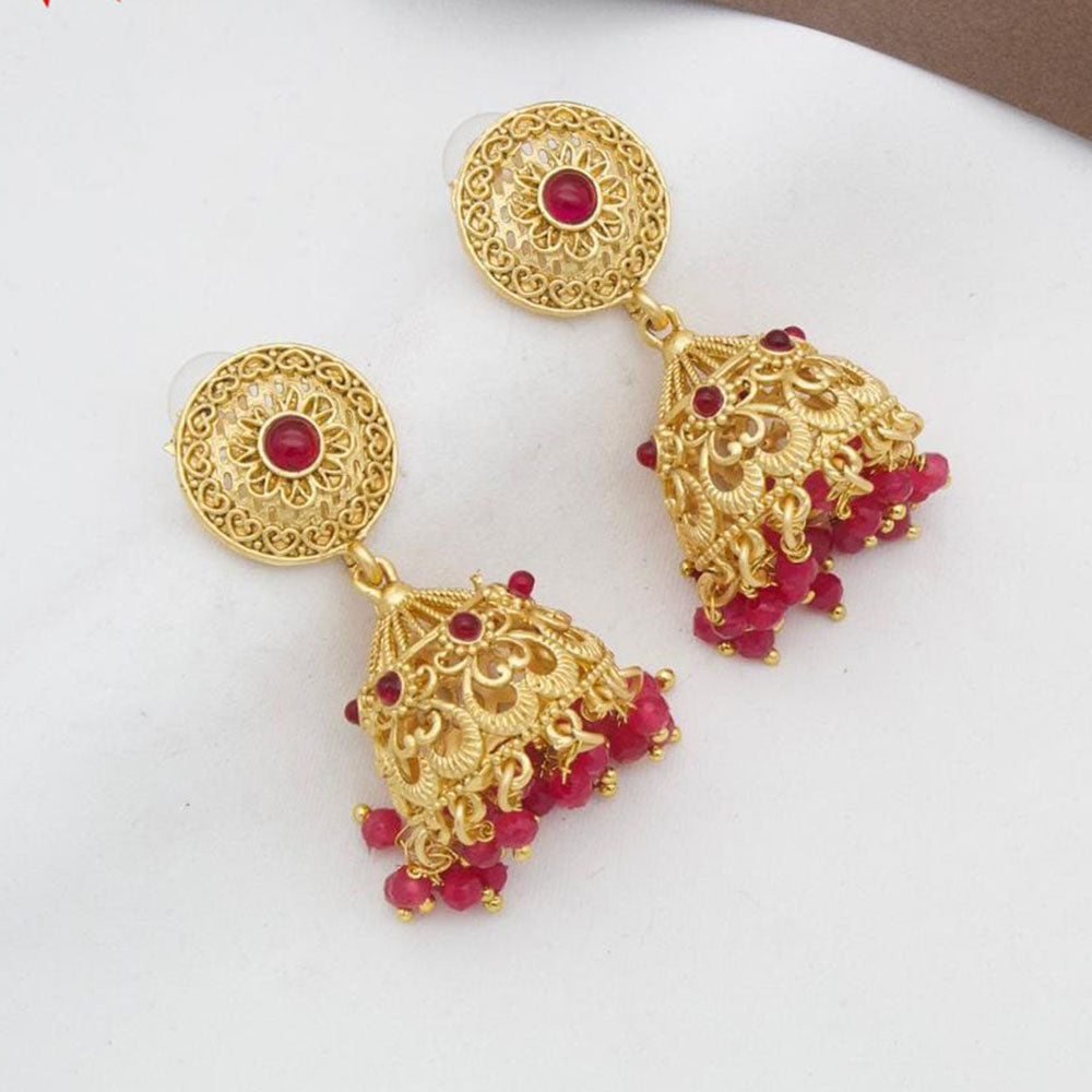 Manisha Jewellery Gold Plated Pota Stone And Pearls Jhumki Earrings