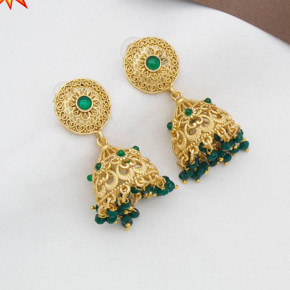 Manisha Jewellery Gold Plated Pota Stone And Pearls Jhumki Earrings