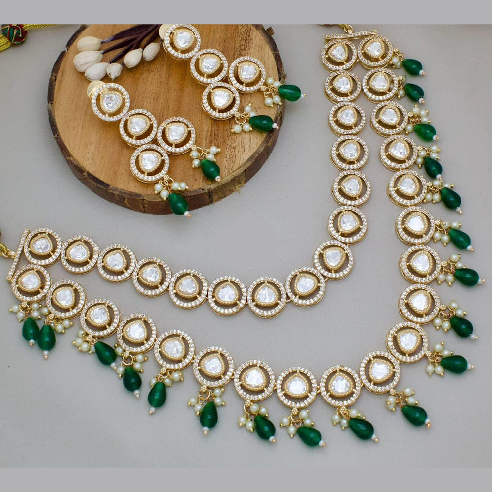 Manisha Jewellery Gold Plated Kundan Stone And Beads Double Layer Necklace Set