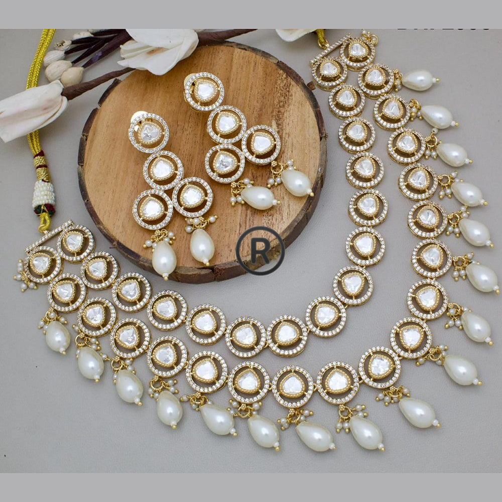 Manisha Jewellery Gold Plated Kundan Stone And Beads Double Layer Necklace Set