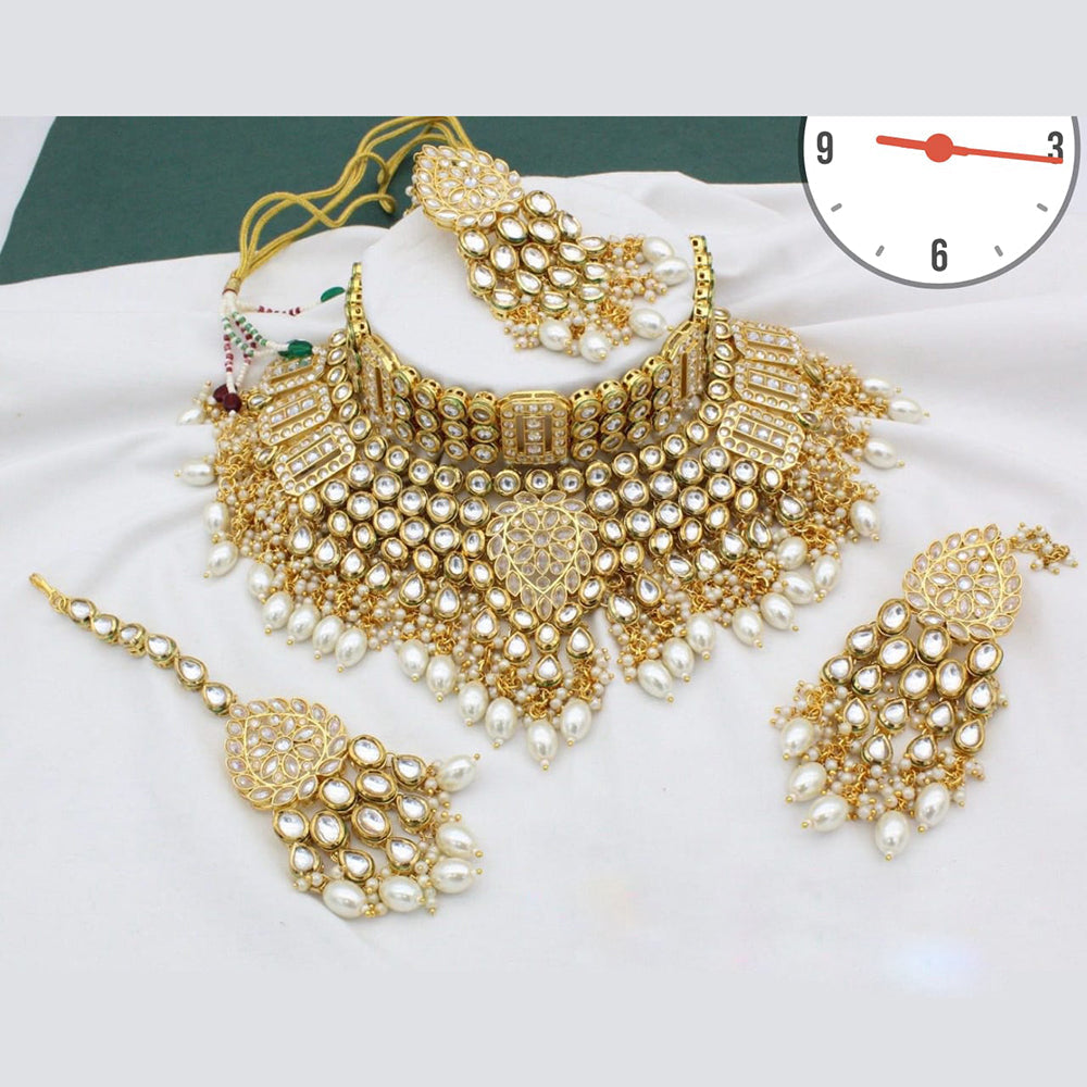 Manisha Jewellery Gold Plated Kundan Stone And Beads Choker Necklace Set
