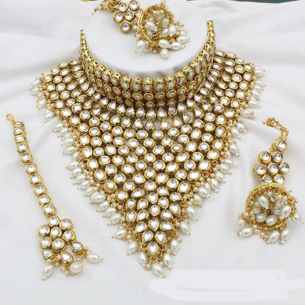 Manisha Jewellery Gold Plated Kundan Stone And Beads Choker Necklace Set