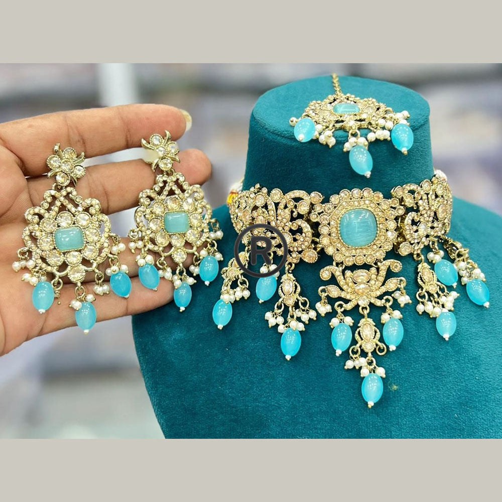 Manisha Jewellery Gold Plated Crystal Stone And Beads Choker Necklace Set