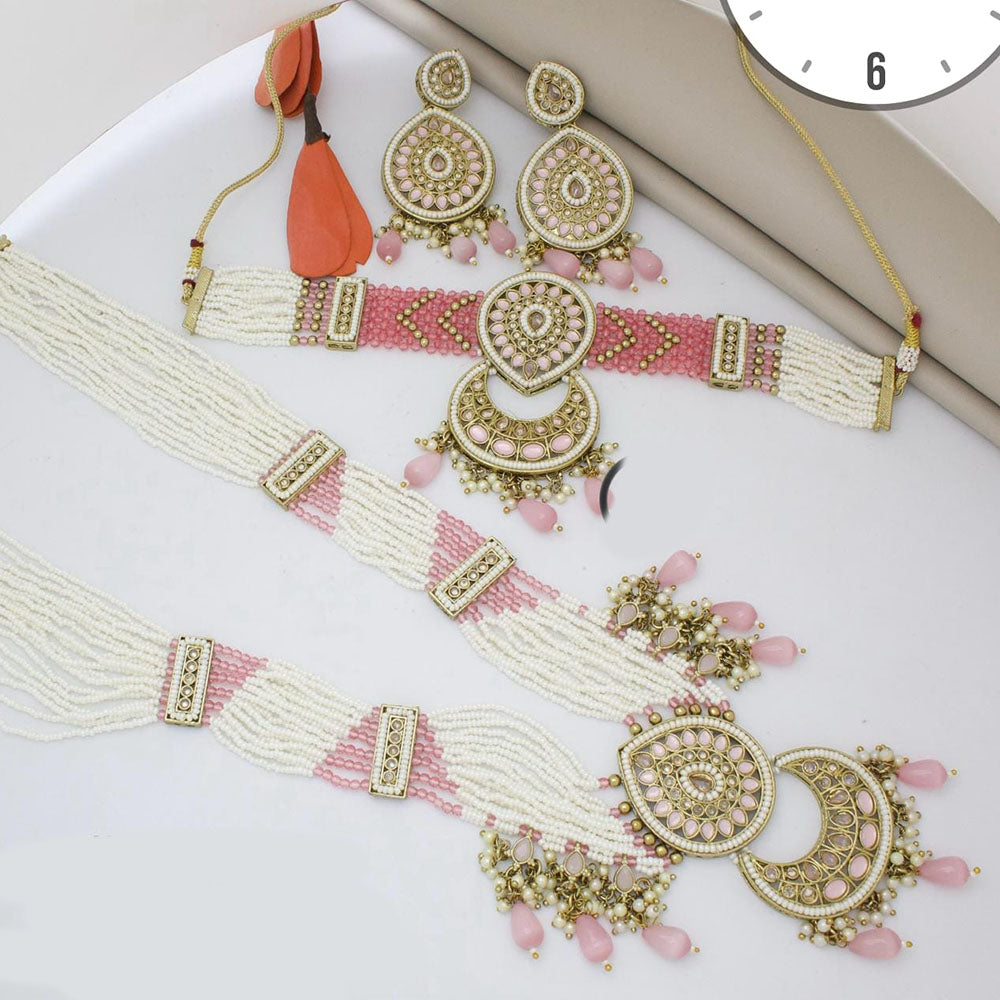 Manisha Jewellery Gold Plated Crystal Stone And Pearls Double Necklace Set