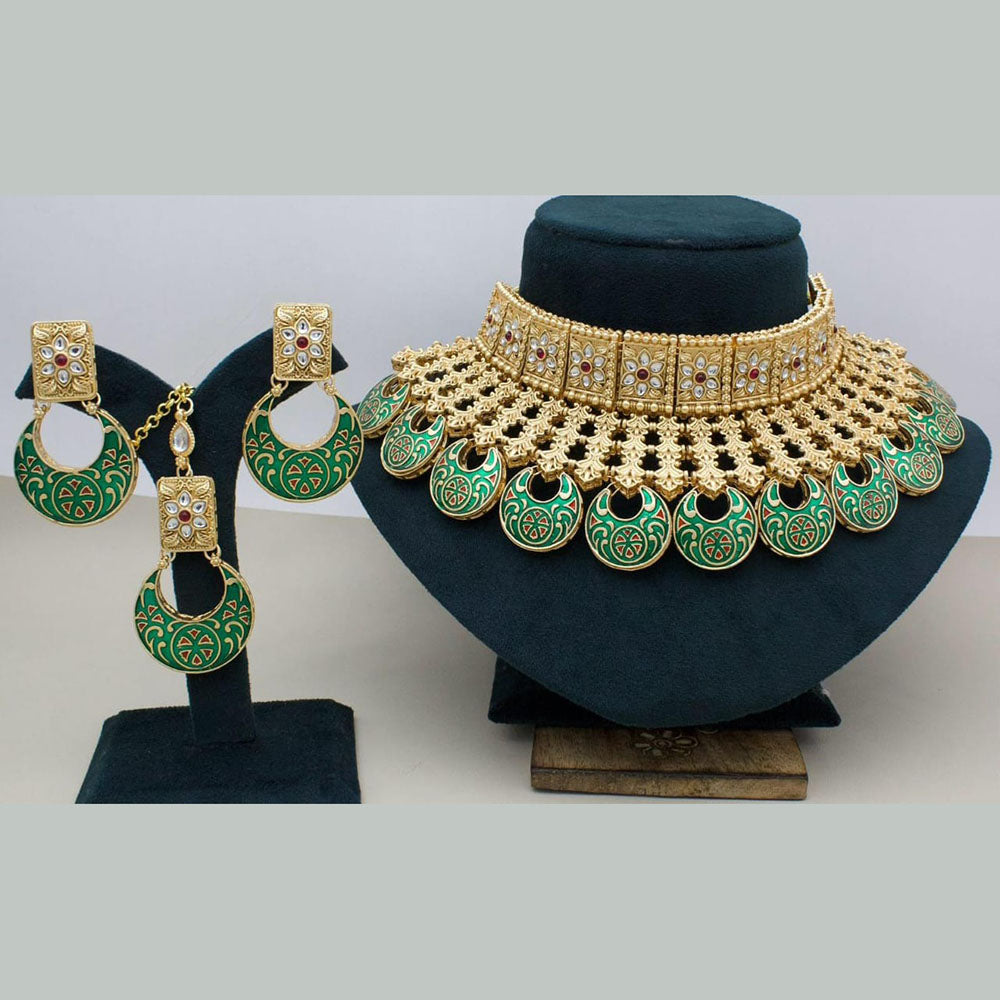 Manisha Jewellery Gold Plated Kundan Stone Meenakari Choker Necklace Set