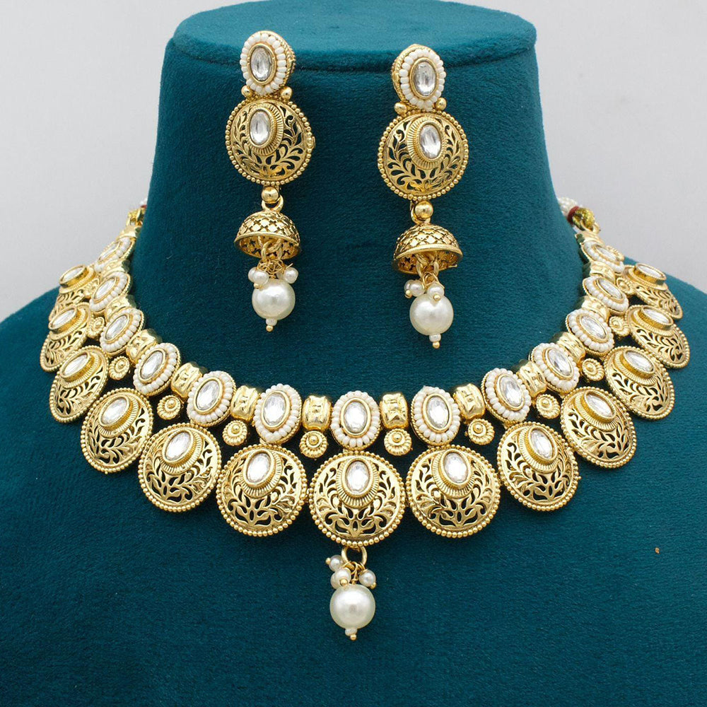 Manisha Jewellery Gold Plated Pota Stone And Pearls Necklace Set