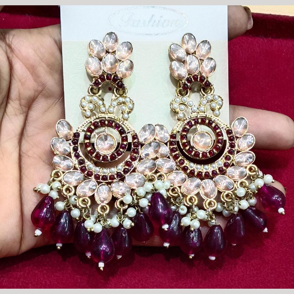 Manisha Jewellery Gold Plated Pota & Kundan Stone Dangler Earrings