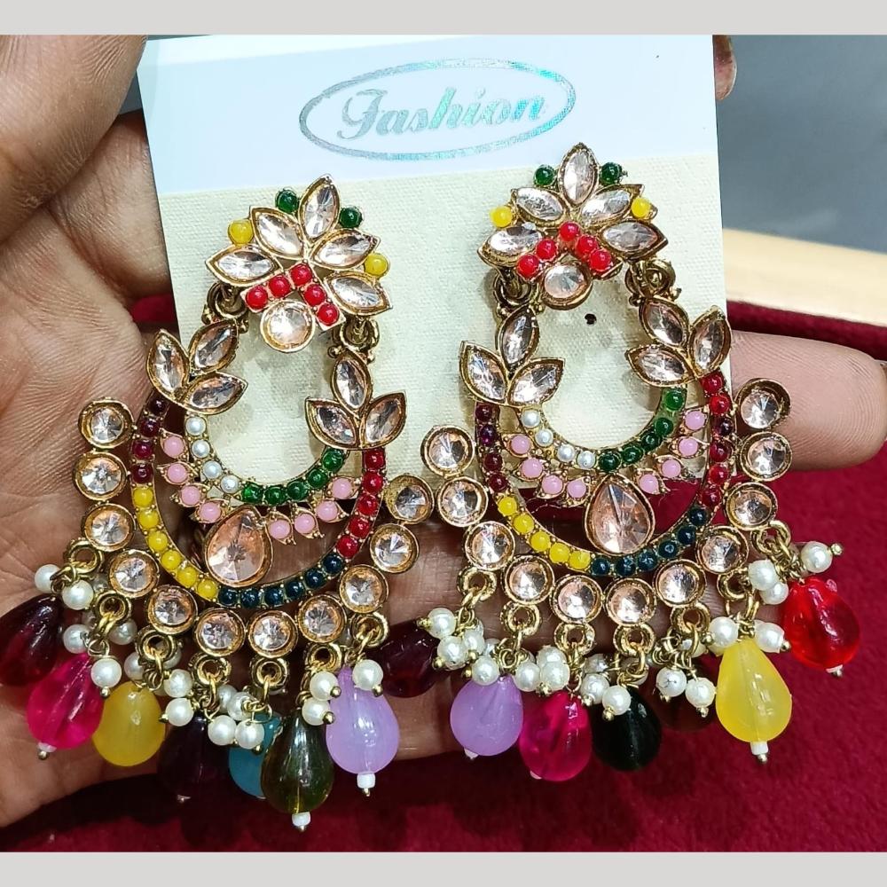 Manisha Jewellery Gold Plated Pota & Kundan Stone Dangler Earrings