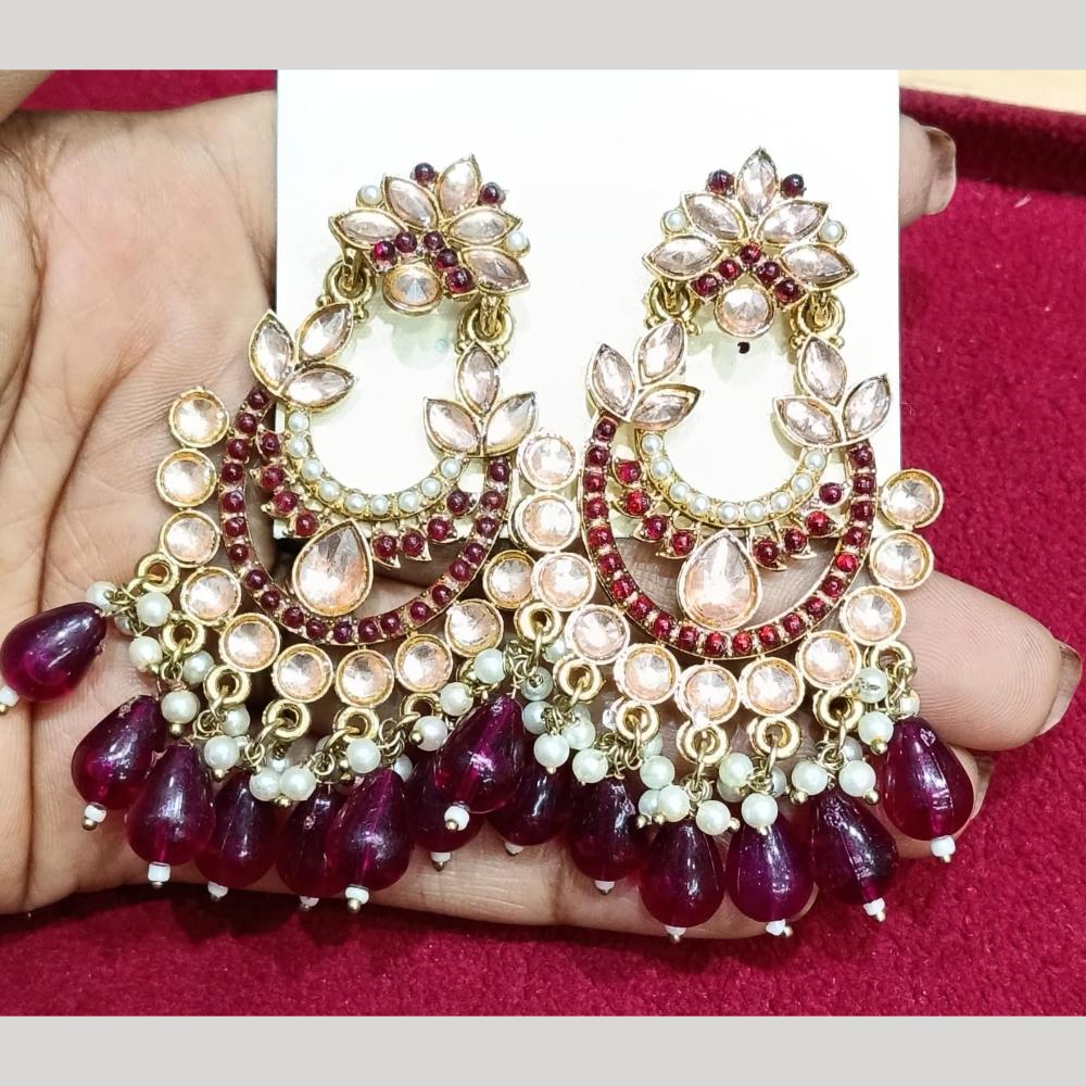 Manisha Jewellery Gold Plated Pota & Kundan Stone Dangler Earrings