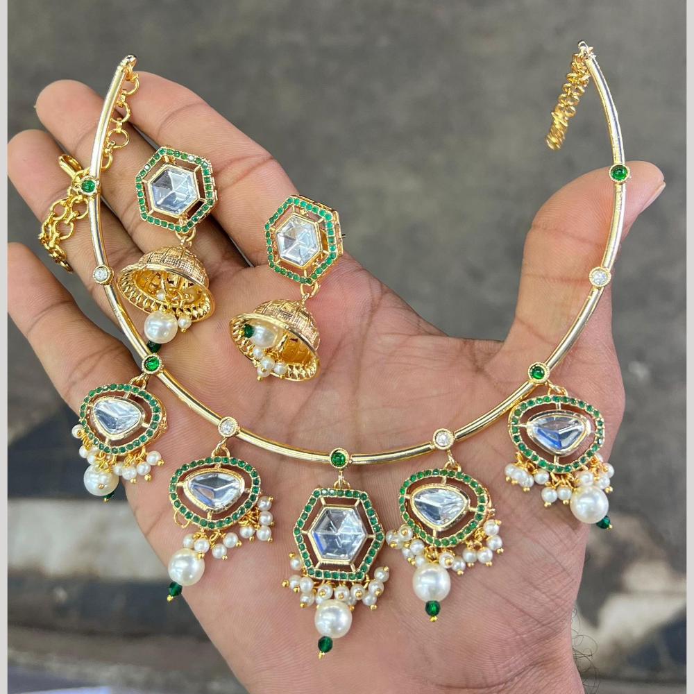 Manisha Jewellery Gold Plated Pota & Crystal Stone Necklace Set