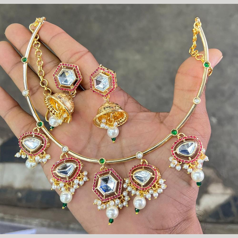 Manisha Jewellery Gold Plated Pota & Crystal Stone Necklace Set