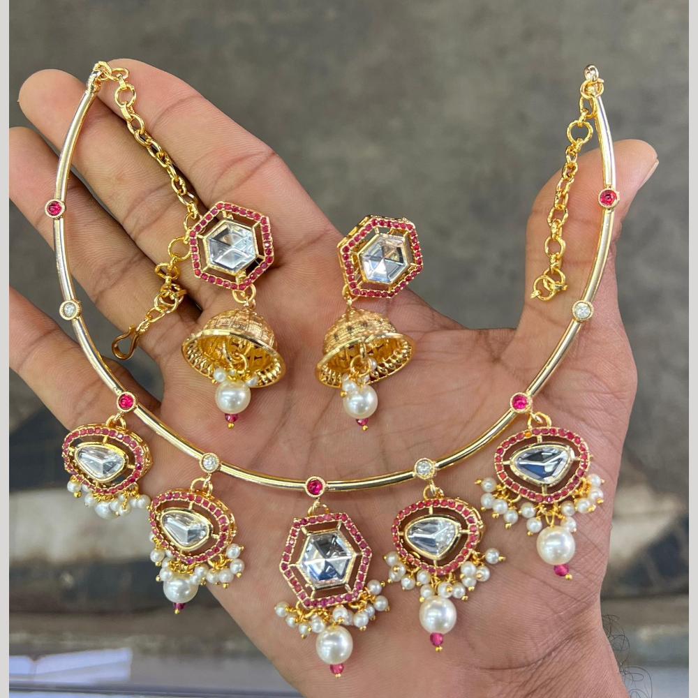 Manisha Jewellery Gold Plated Pota & Crystal Stone Necklace Set