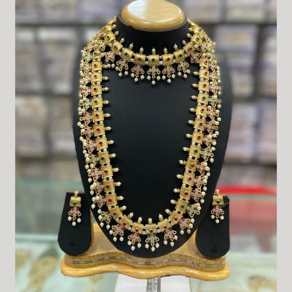 Manisha Jewellery Gold Plated Pota Stone Double Necklace Set