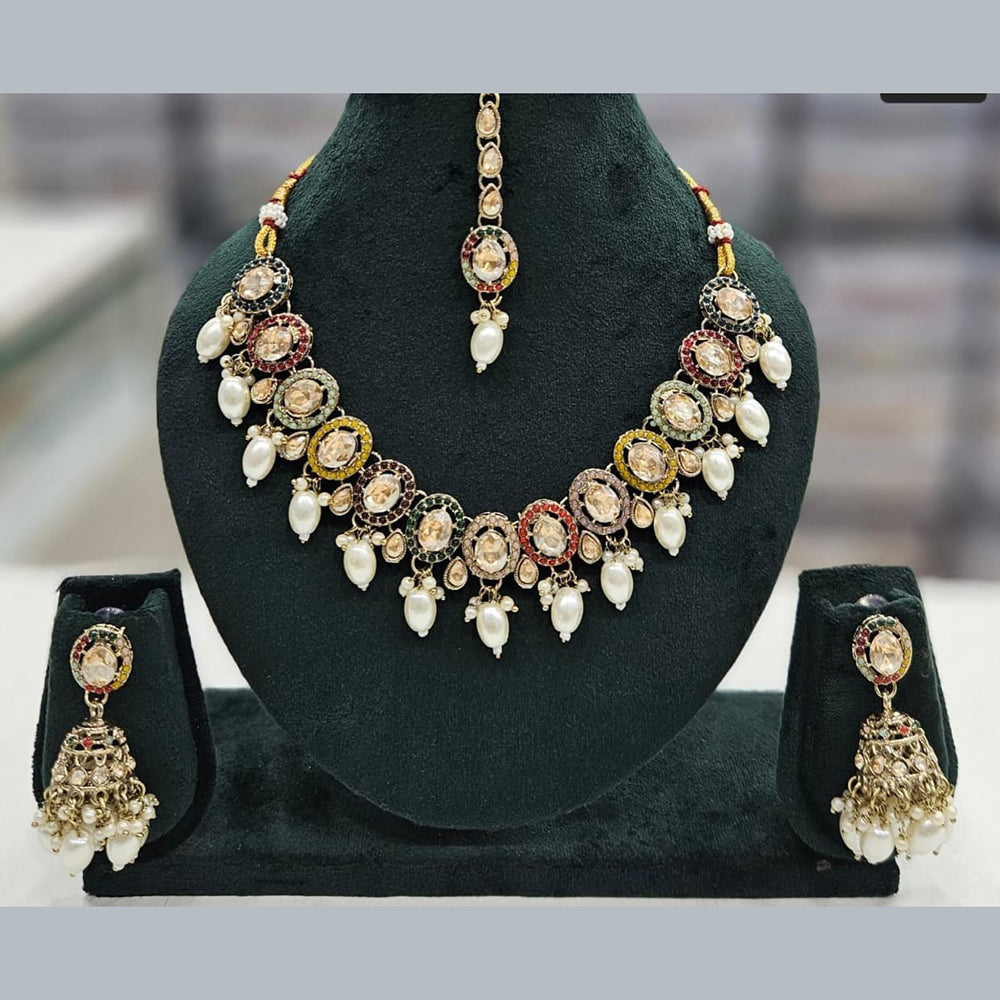 Manisha Jewellery Gold Plated Crystal Stone And Pearls  Necklace Set