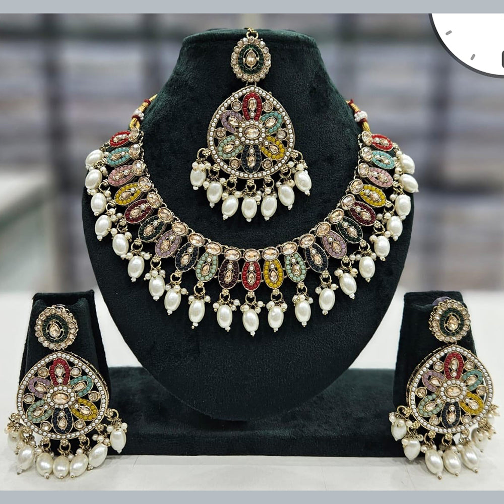 Manisha Jewellery Gold Plated Crystal Stone And Pearls  Necklace Set
