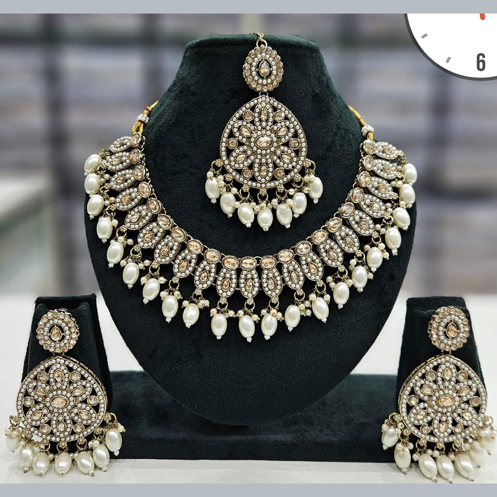 Manisha Jewellery Gold Plated Crystal Stone And Pearls  Necklace Set