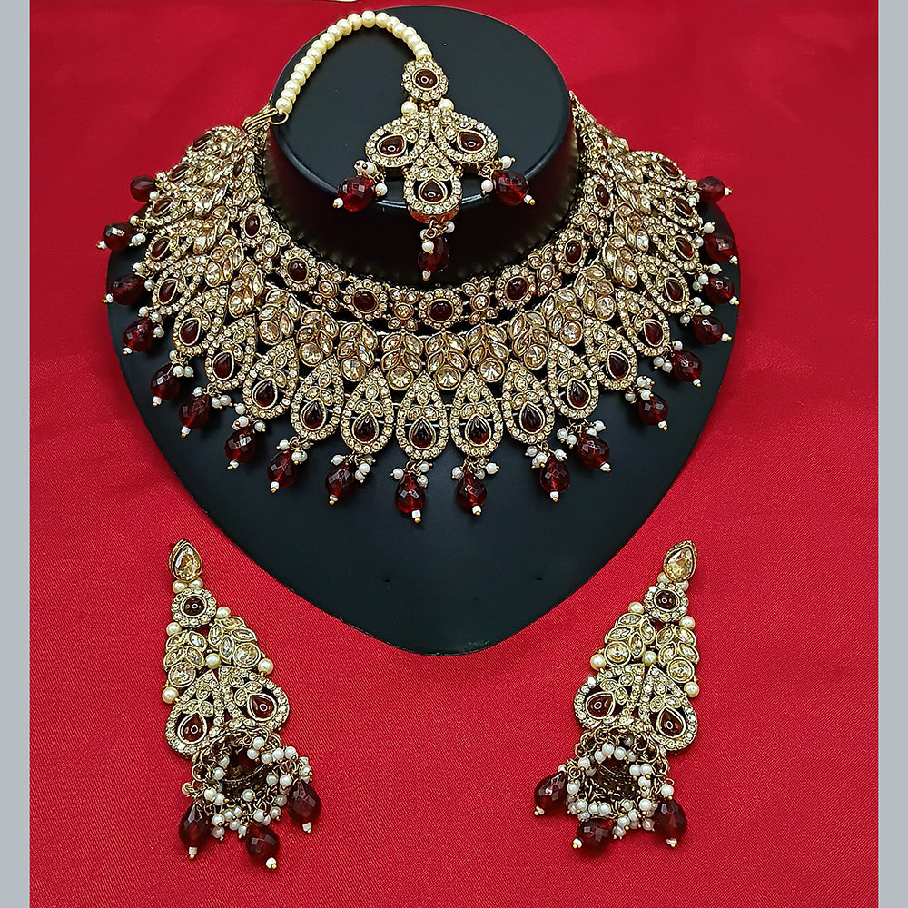 Manisha Jewellery Gold Plated Crystal Stone And Beads Choker Necklace Set