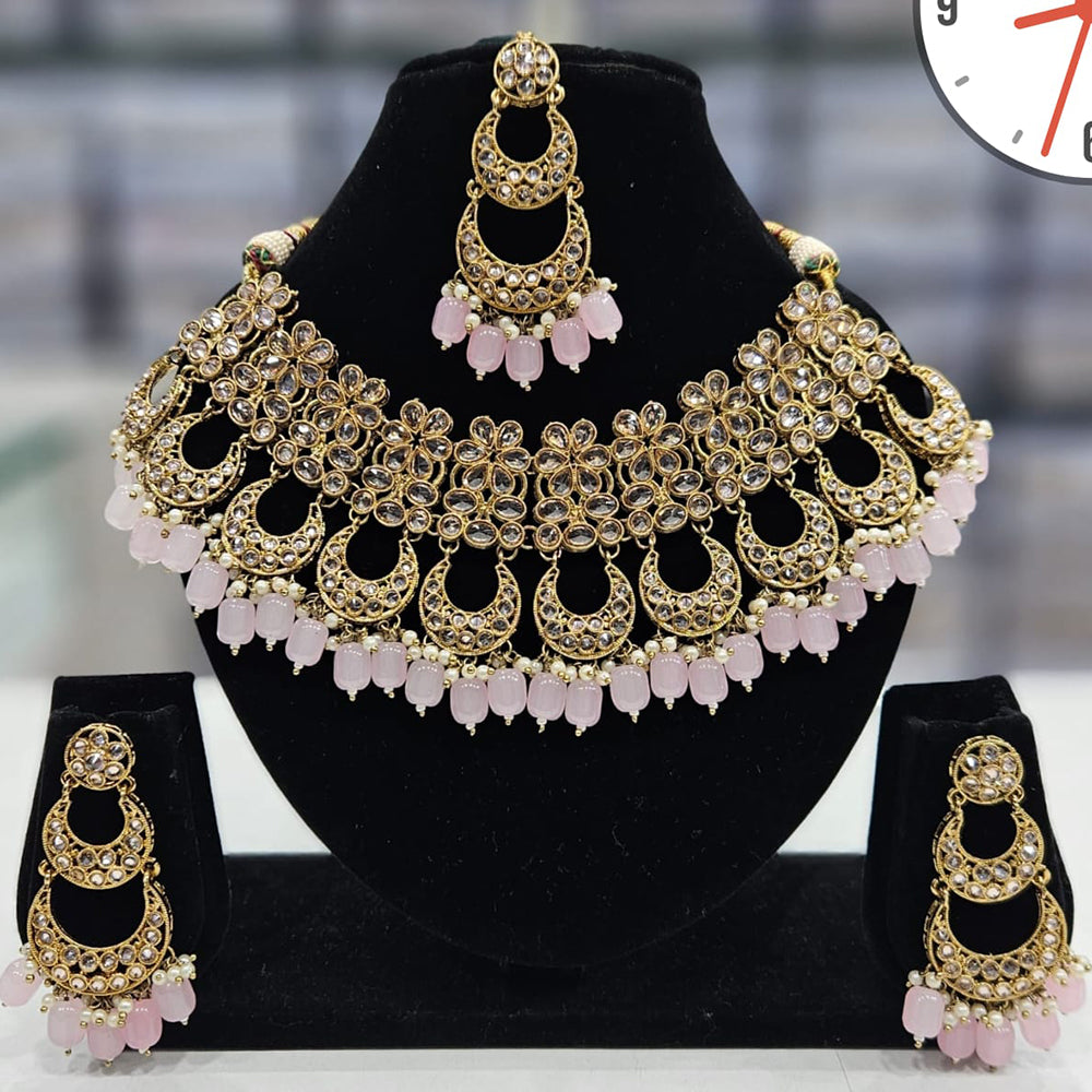 Manisha Jewellery Gold Plated Crystal Stone And Beads Necklace Set