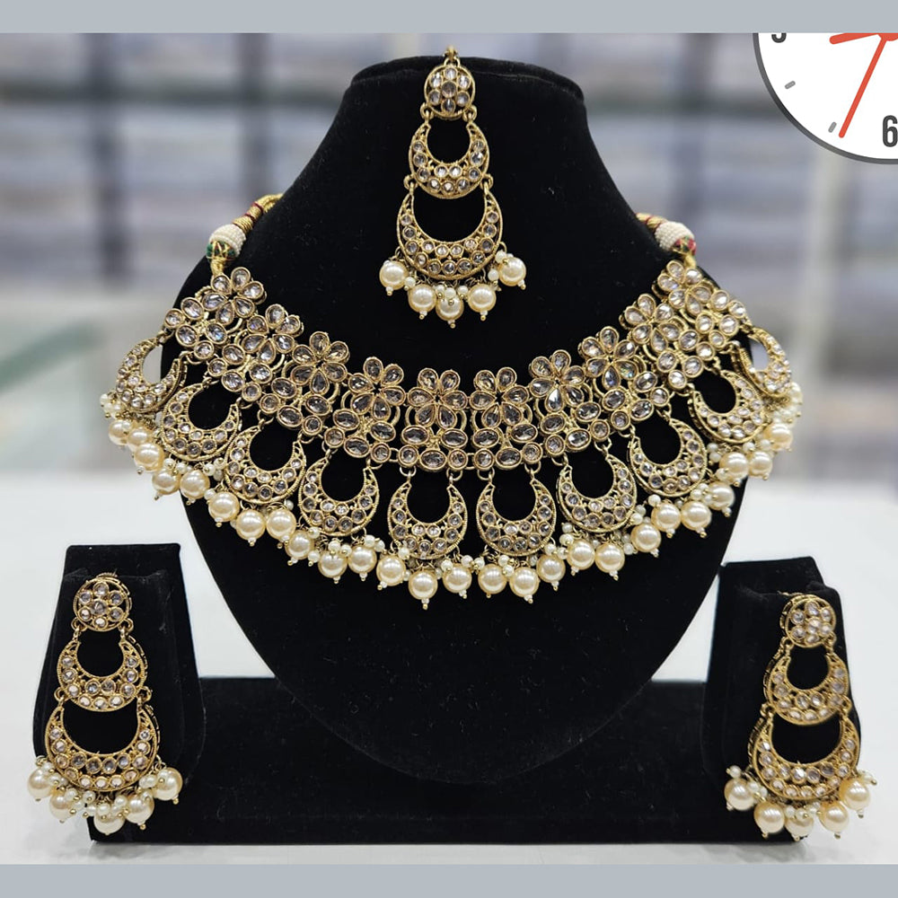 Manisha Jewellery Gold Plated Crystal Stone And Beads Necklace Set