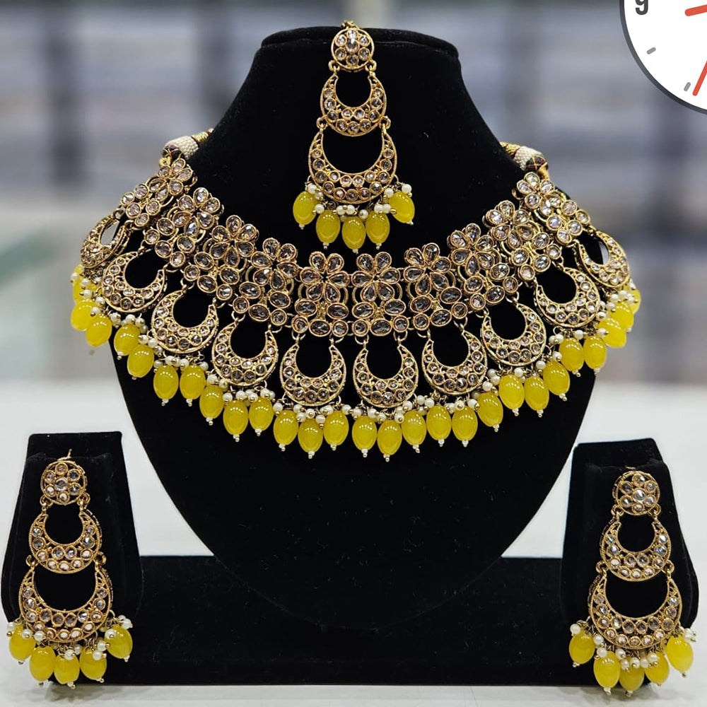 Manisha Jewellery Gold Plated Crystal Stone And Beads Necklace Set