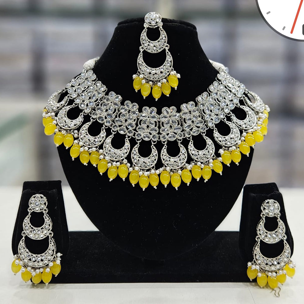 Manisha Jewellery Silver Plated Crystal Stone And Beads Necklace Set