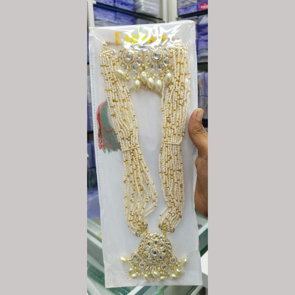 Manisha Jewellery Gold Plated Kundan Stone And Pearls Long Necklace Set