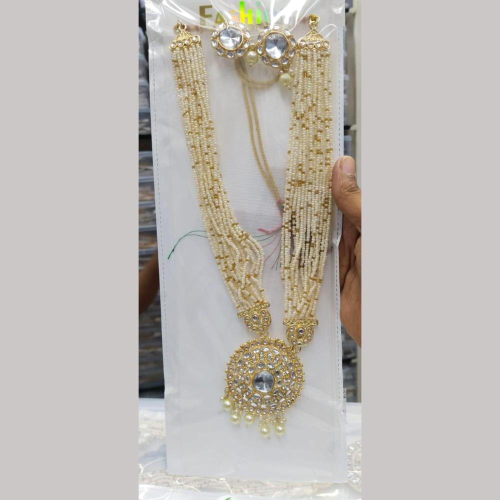Manisha Jewellery Gold Plated Kundan Stone And Pearls Long Necklace Set
