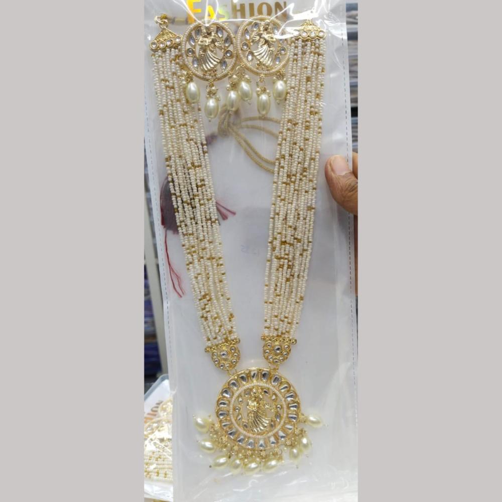 Manisha Jewellery Gold Plated Kundan Stone And Pearls Long Necklace Set