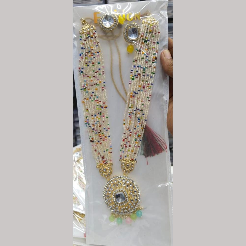 Manisha Jewellery Gold Plated Kundan Stone And Pearls Long Necklace Set