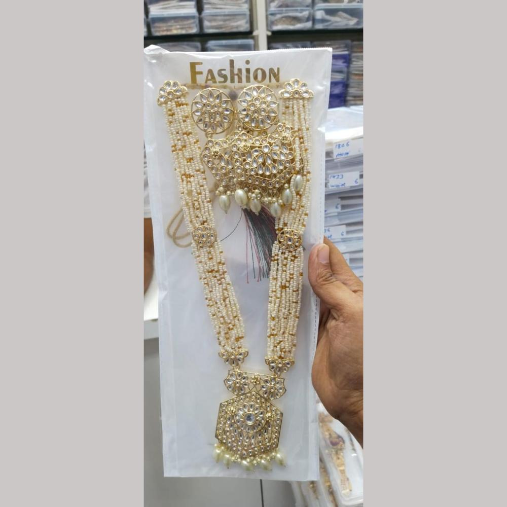 Manisha Jewellery Gold Plated Kundan Stone And Pearls Long Necklace Set