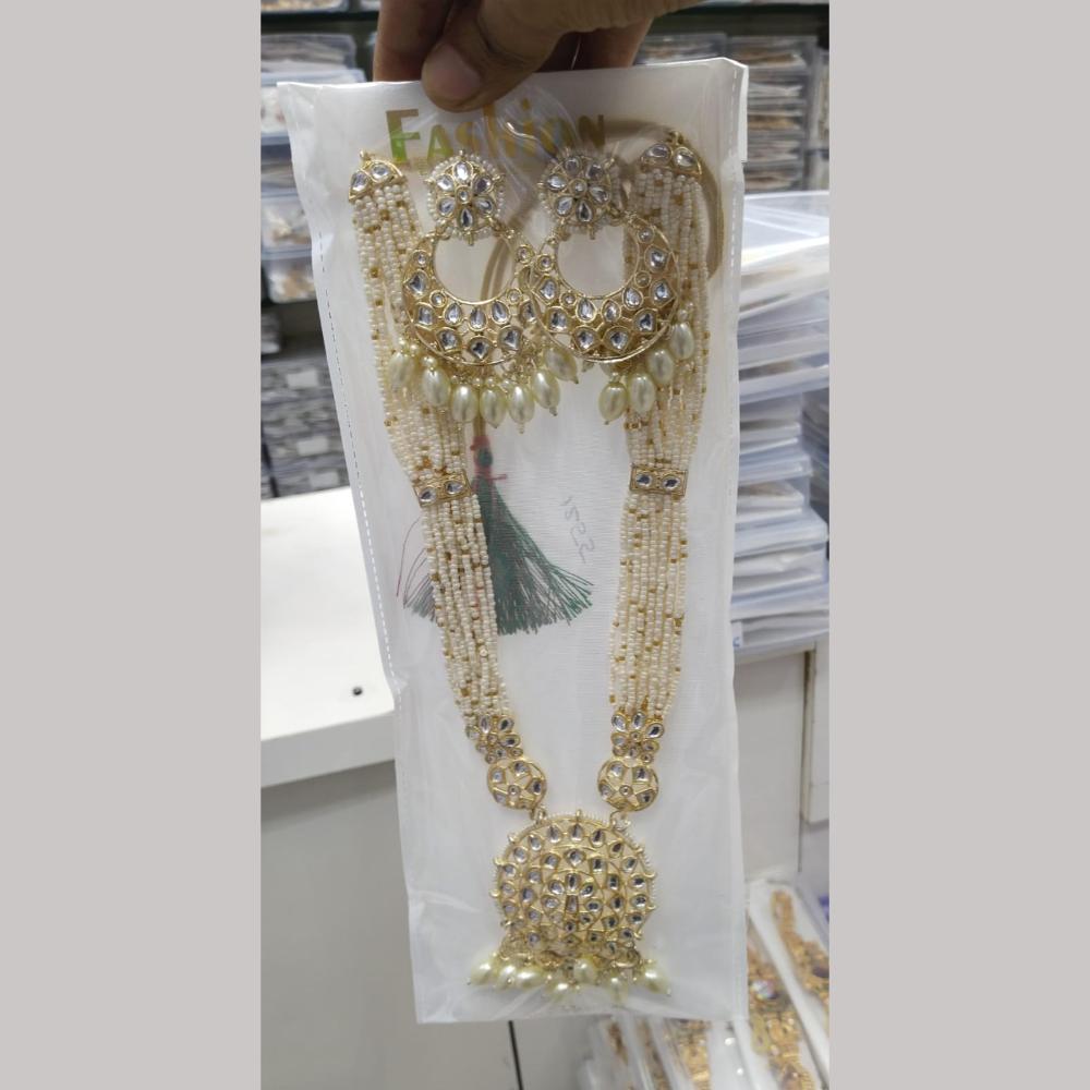 Manisha Jewellery Gold Plated Kundan Stone And Pearls Long Necklace Set