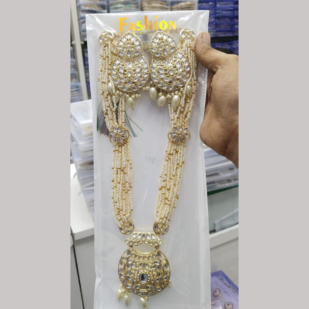Manisha Jewellery Gold Plated Kundan Stone And Pearls Long Necklace Set