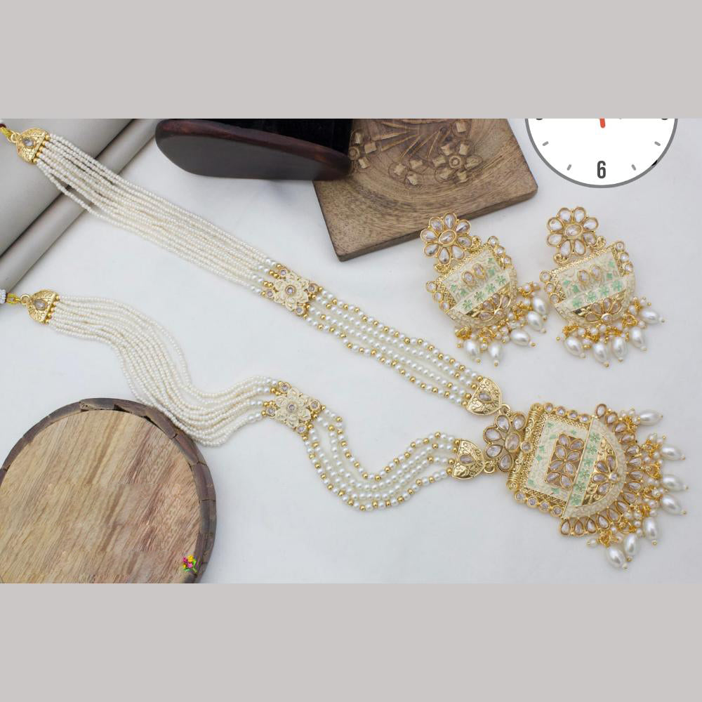 Manisha Jewellery Gold Plated Crystal Stone And Pearls Meenakari Long Necklace Set
