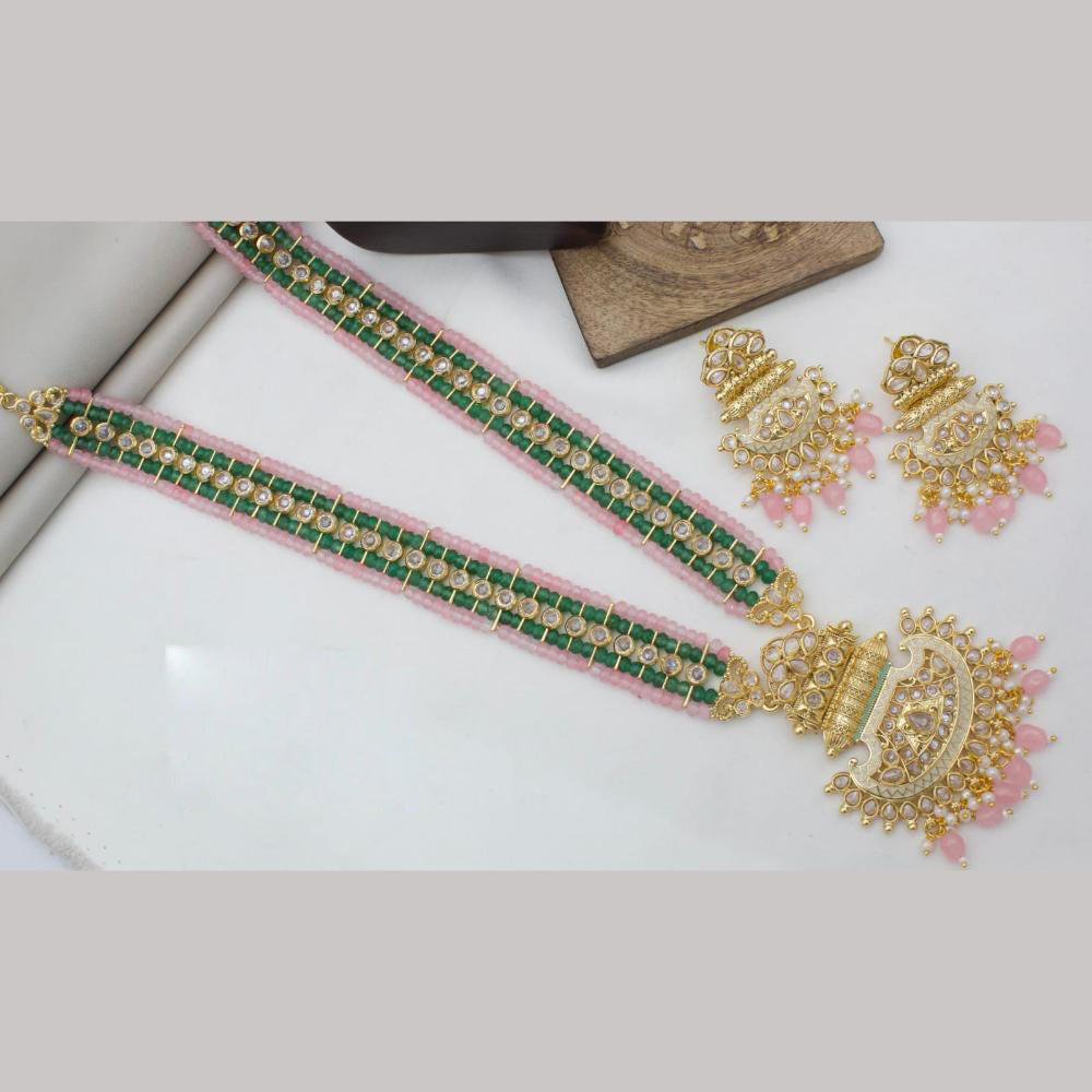 Manisha Jewellery Gold Plated Crystal Stone And Pearls Meenakari Long Necklace Set