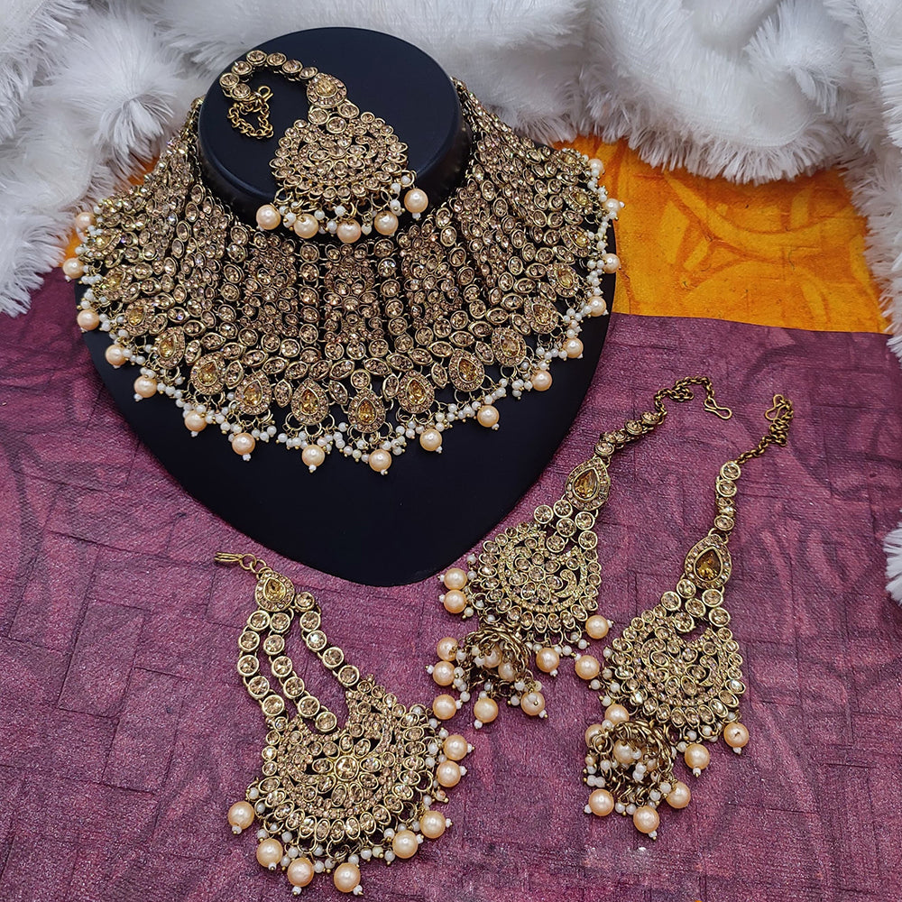 Manisha Jewellery Gold Plated Crystal Stone And Beads Choker Necklace Set