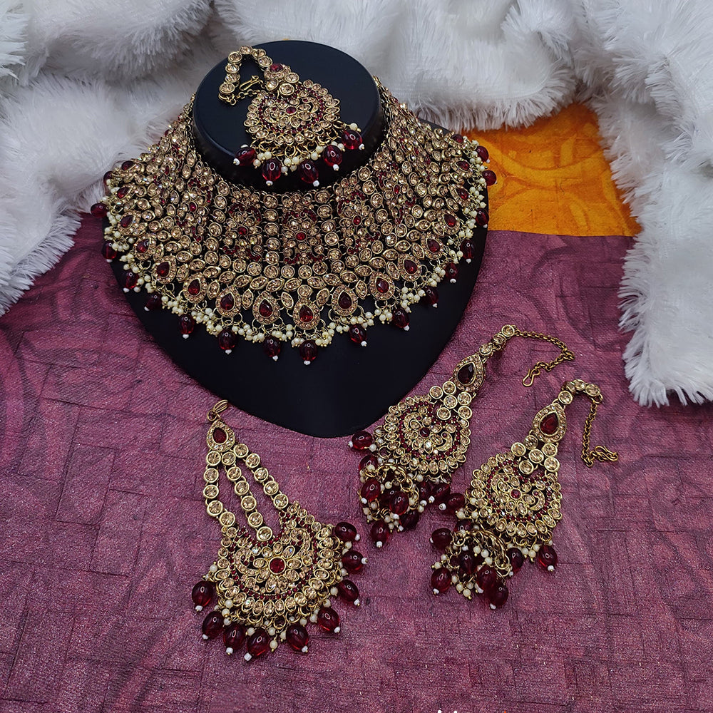 Manisha Jewellery Gold Plated Crystal Stone And Beads Choker Necklace Set